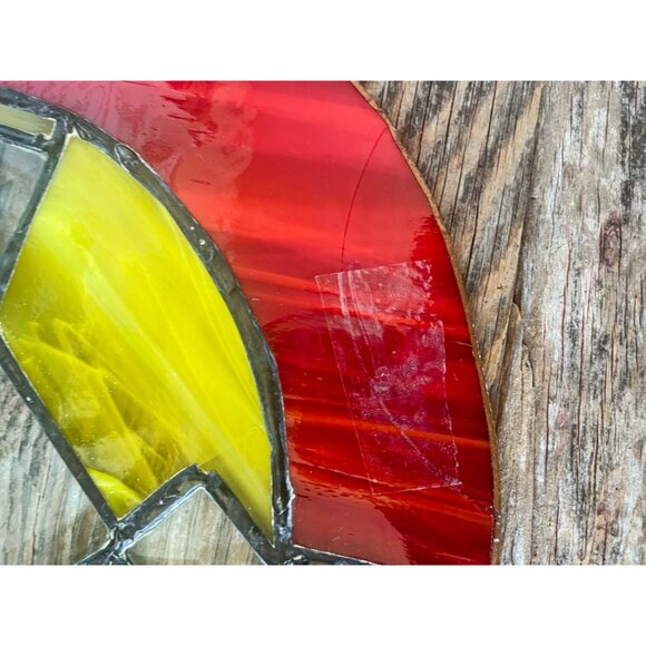 Antique Arts & Crafts Era Round Leaded Beveled Stain Glass Panel Some Damage - Picture 6 of 14